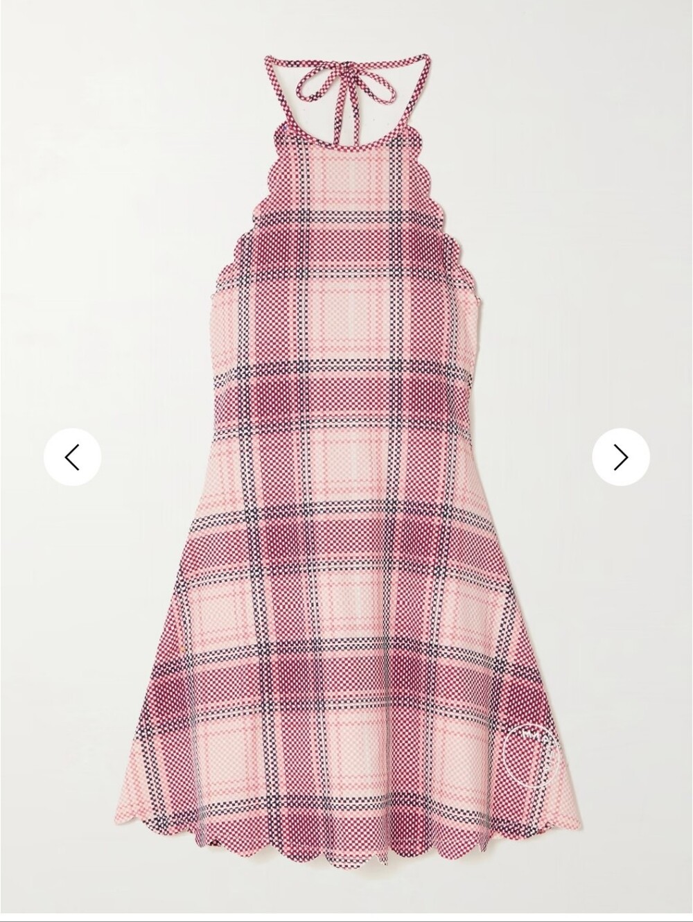 MARYSIA Bianca scalloped checked seersucker halterneck tennis dress shorts Large